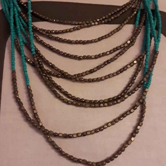 Necklace Turquoise and Bronze Beaded - Picture 6 of 6